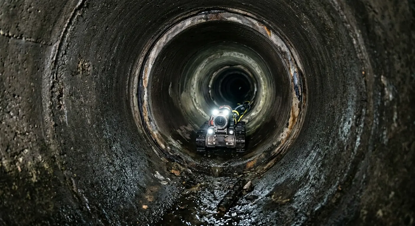 Robotic sewer camera inspecting pipe interior for Sewer Line Cleaning in Woods Cross